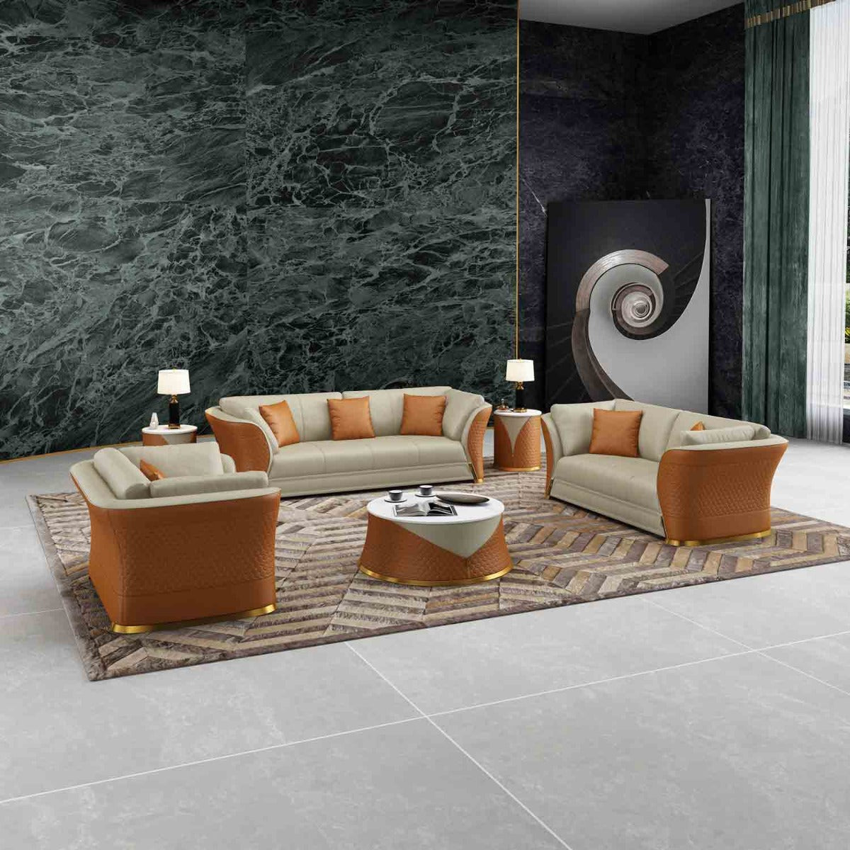 European Furniture - Vogue 3 Piece Living Room Set in Beige-Cognac - 27992-3SET - New Star Living