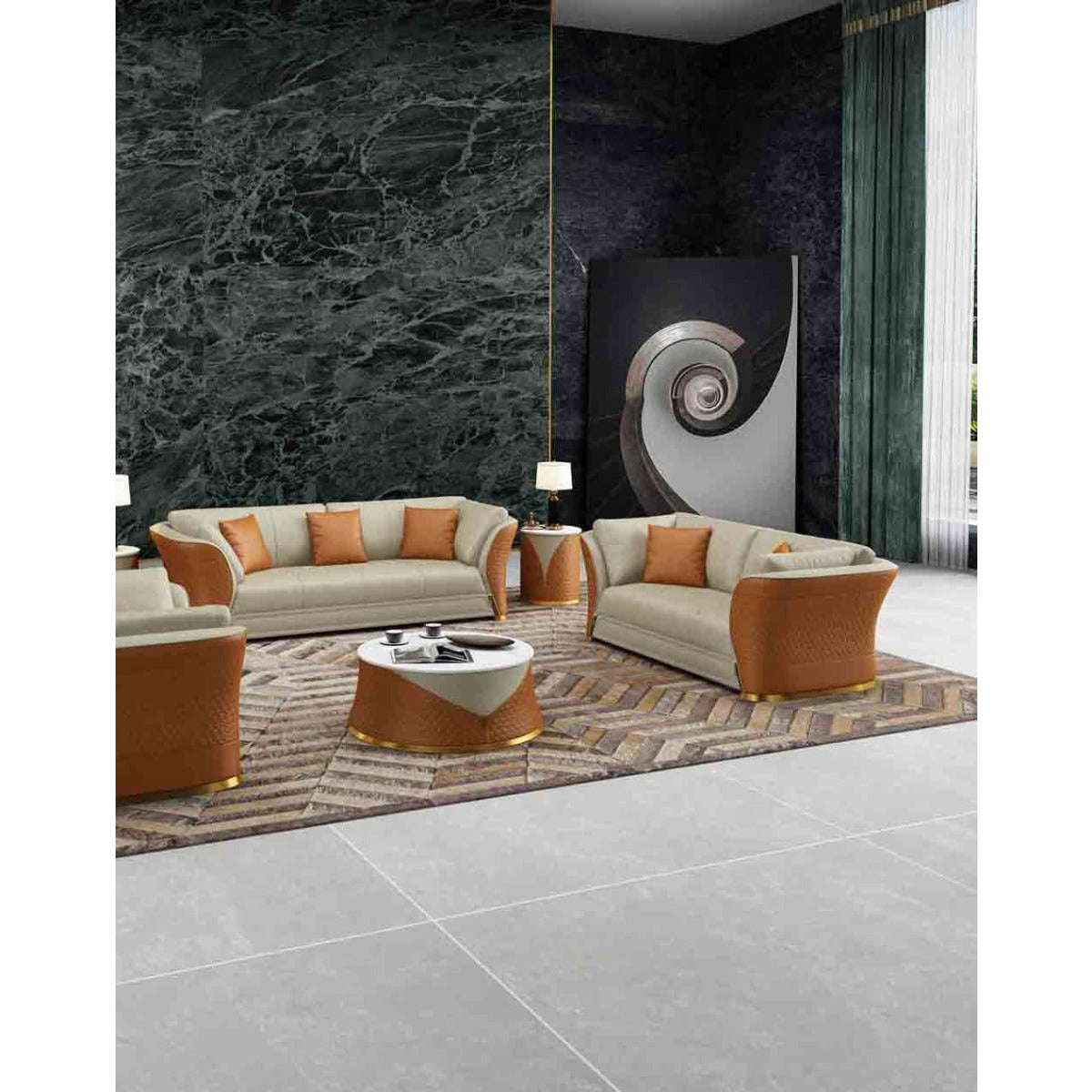 European Furniture - Vogue Loveseat in Beige-Cognac - 27992-L - New Star Living