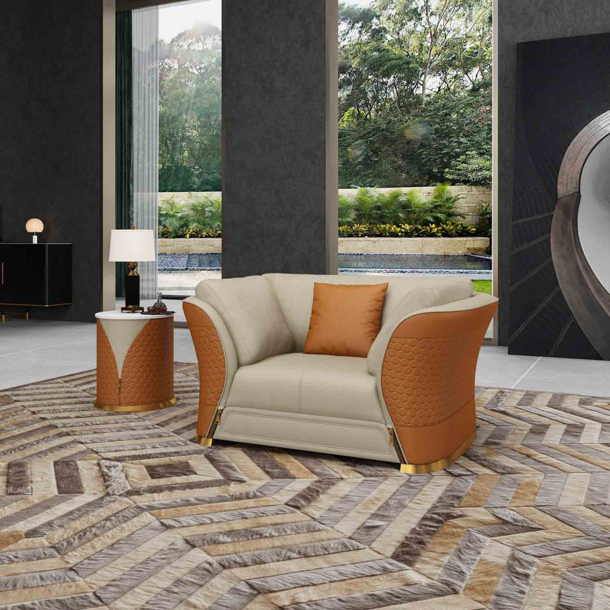 European Furniture - Vogue 3 Piece Living Room Set in Beige-Cognac - 27992-3SET - New Star Living