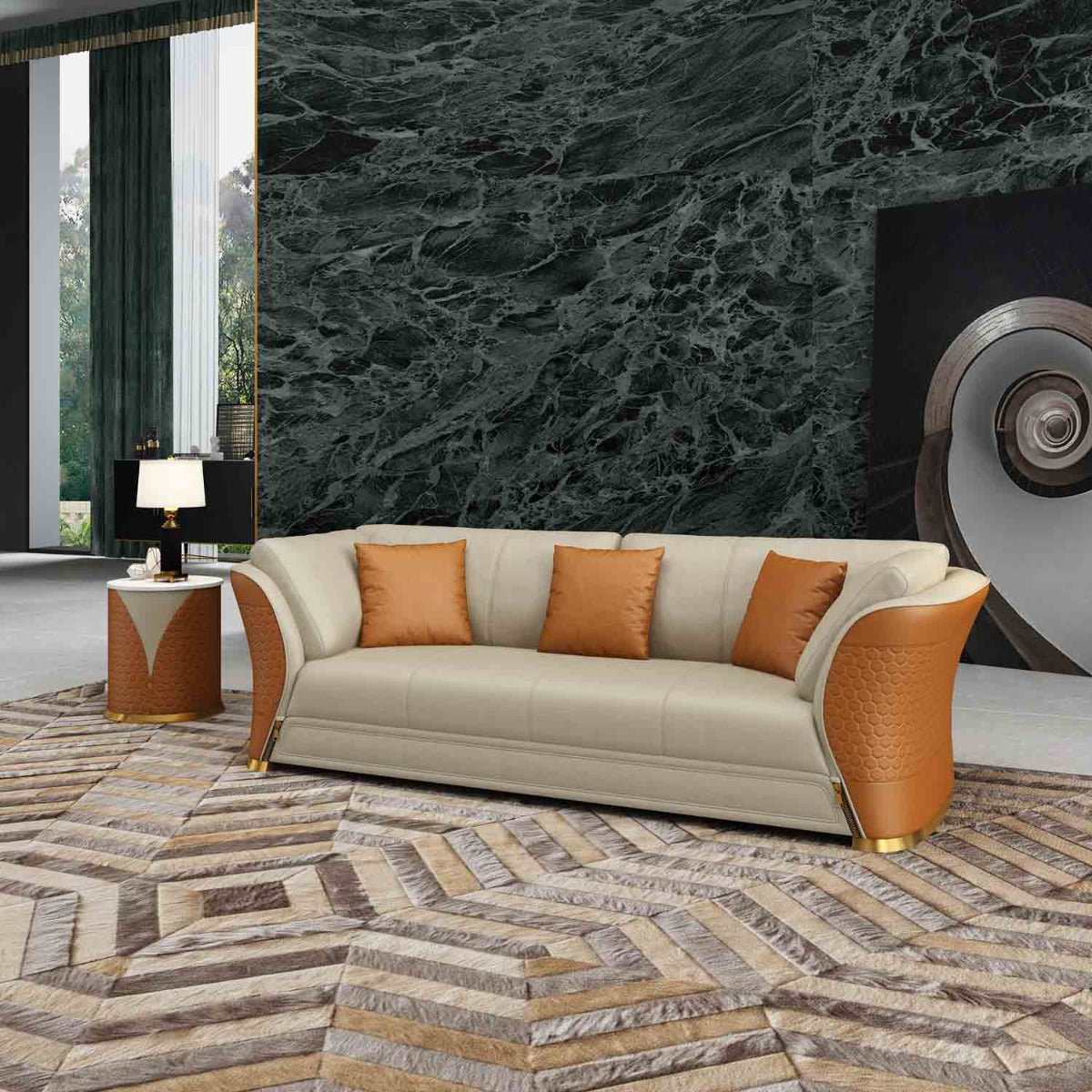 European Furniture - Vogue 2 Piece Living Room Set in Beige-Cognac - 27992-2SET - New Star Living