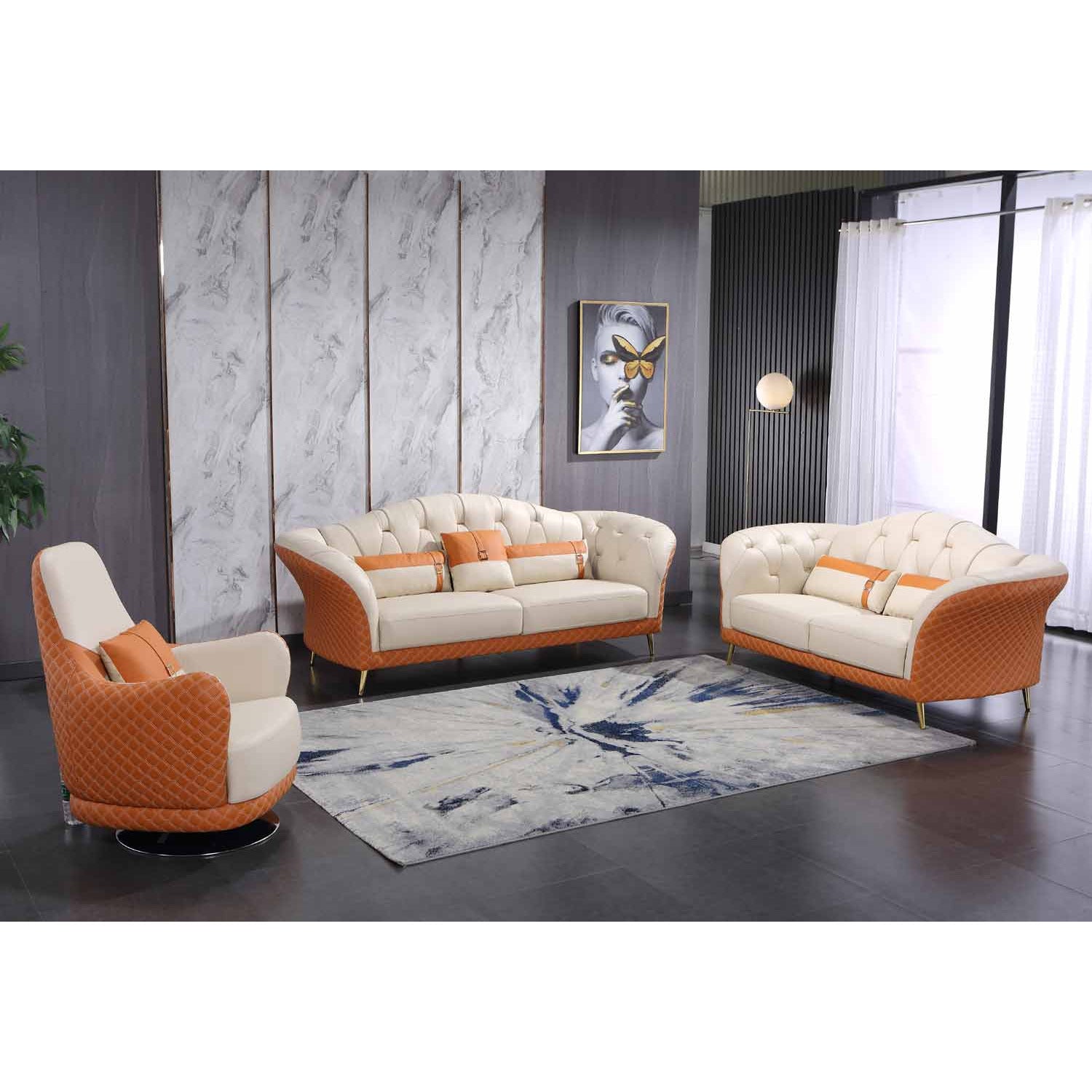 European Furniture - Amalia 3 Piece Living Room Set in White-Orange - 28040-3SET - New Star Living
