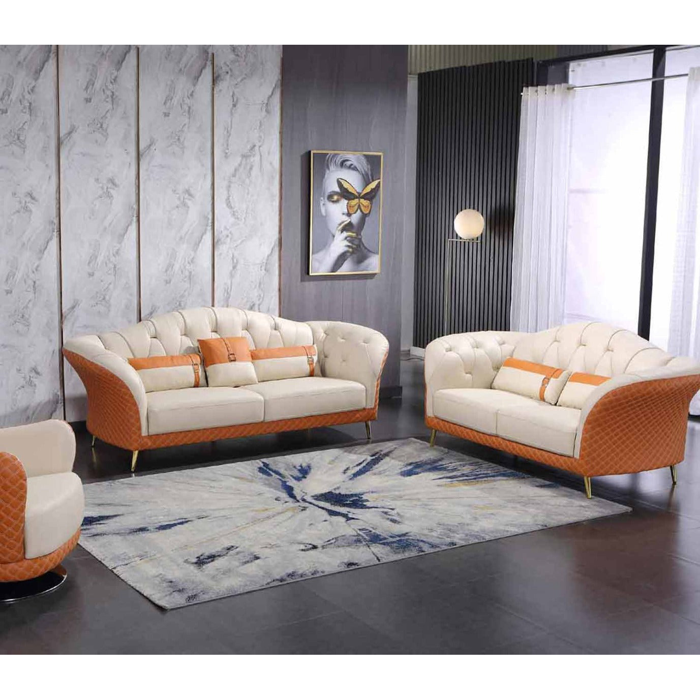 European Furniture - Amalia Swivel Chair in White-Orange - 28040-C - New Star Living