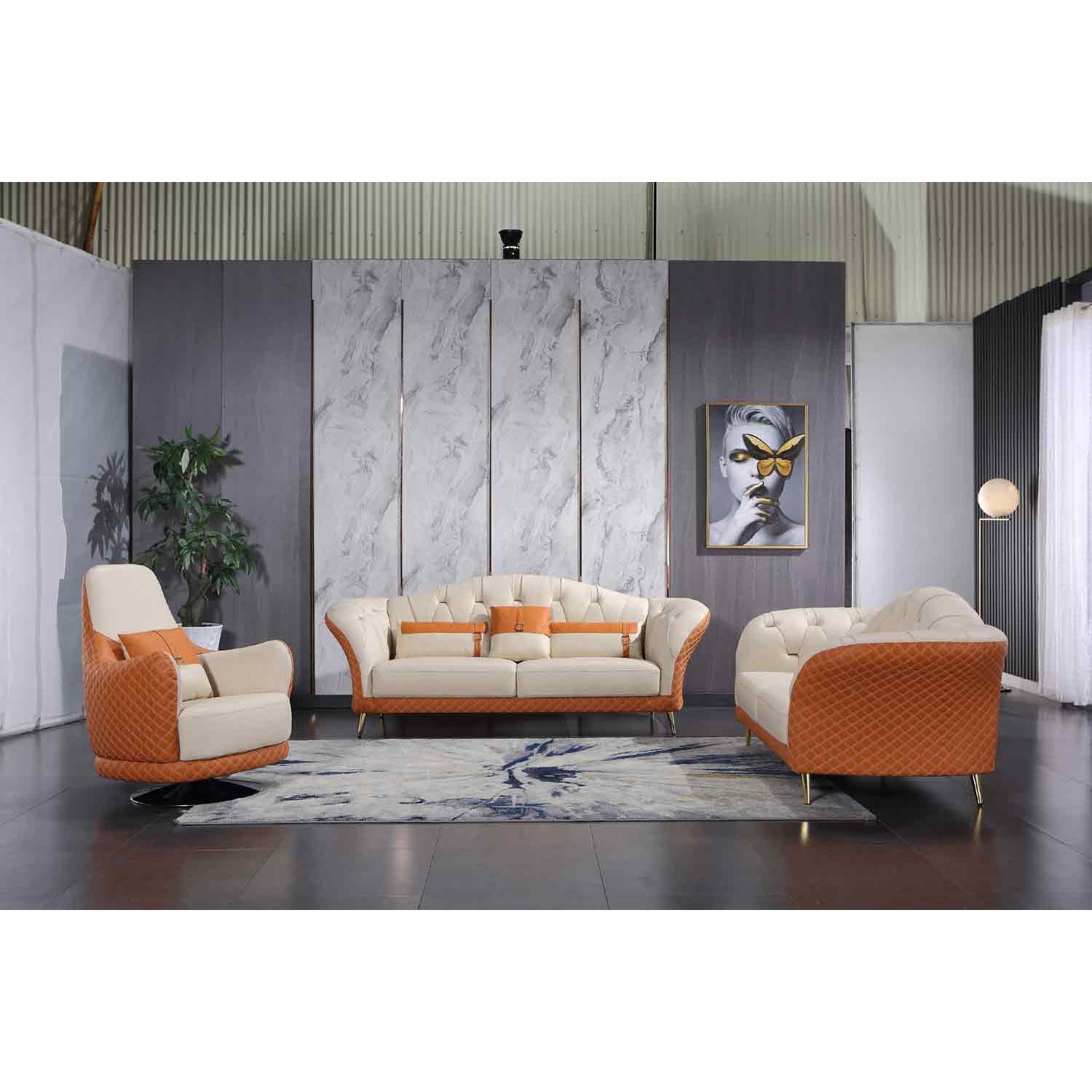 European Furniture - Amalia Swivel Chair in White-Orange - 28040-C - New Star Living