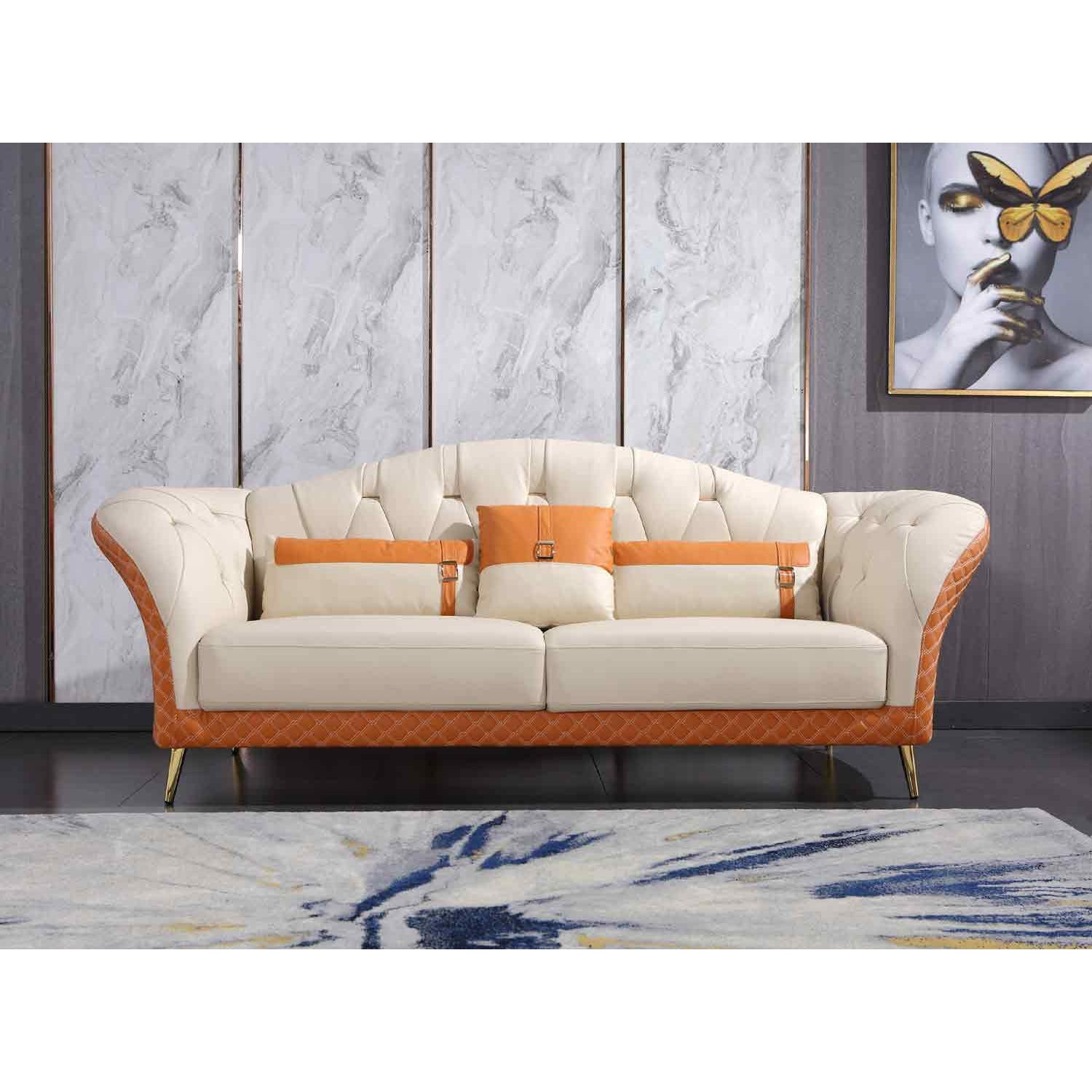European Furniture - Amalia 2 Piece Living Room Set in White-Orange - 28040-2SET - New Star Living