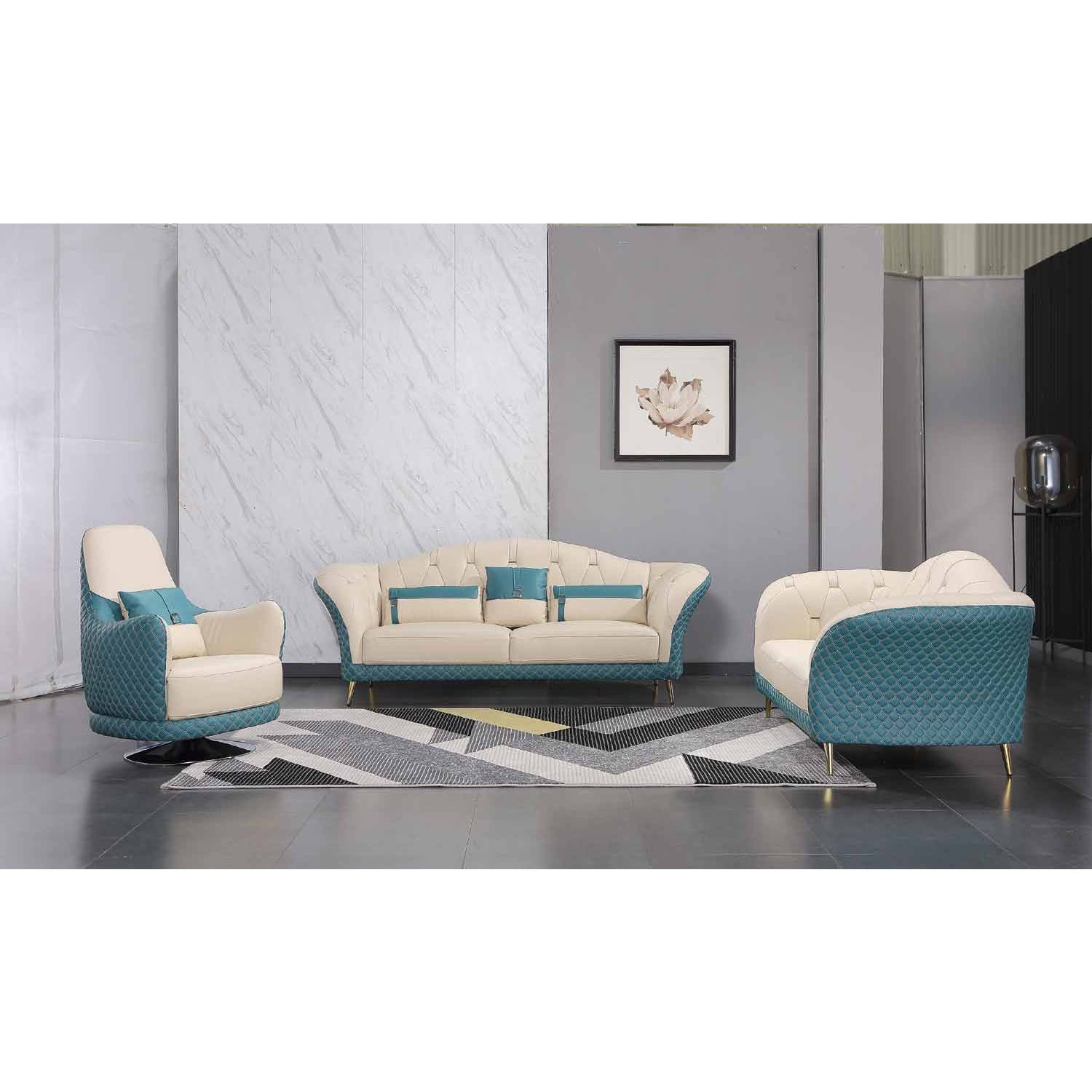 European Furniture - Amalia 2 Piece Living Room Set in White-Blue - 28042-2SET - New Star Living