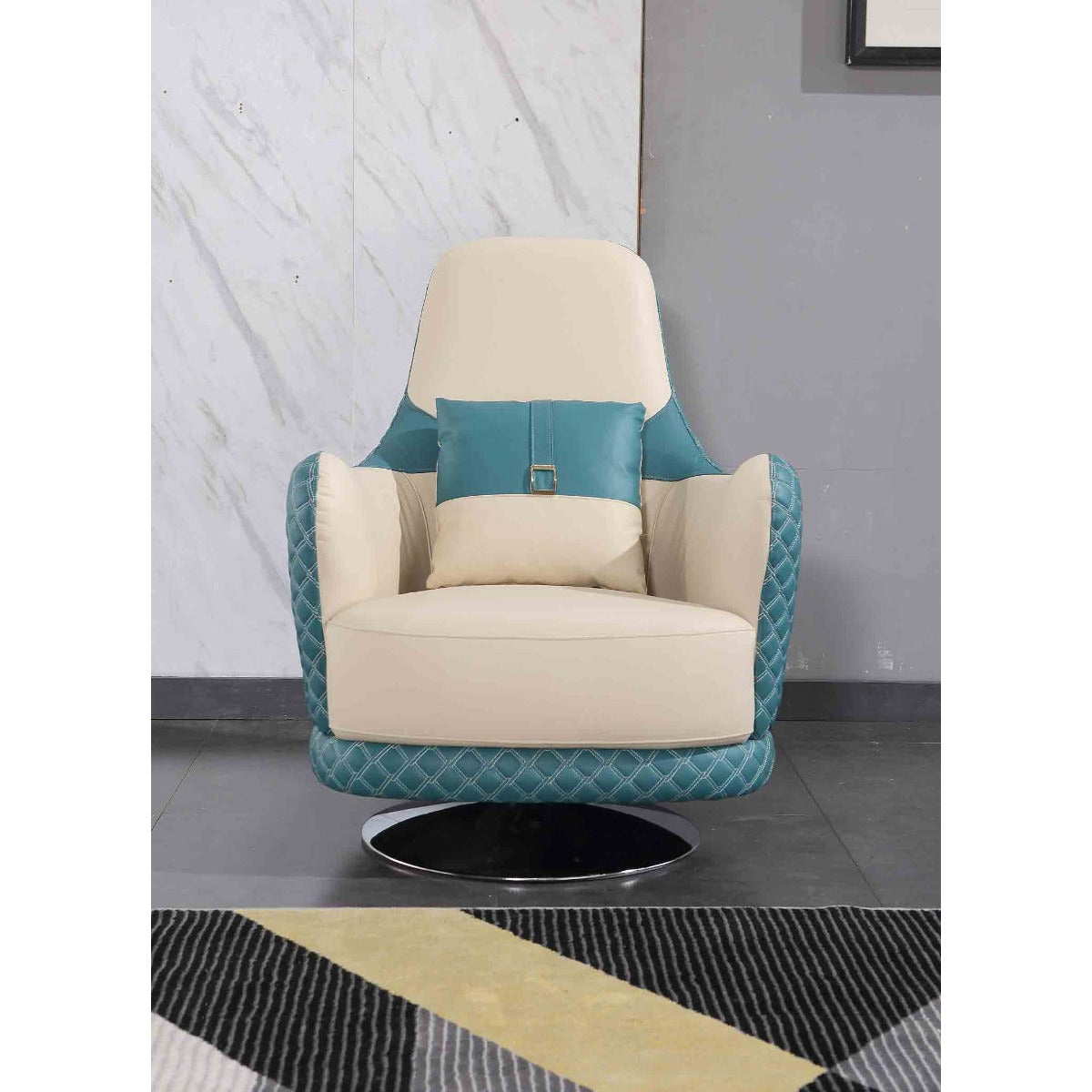 European Furniture - Amalia Swivel Chair in White-Blue - 28042-C - New Star Living