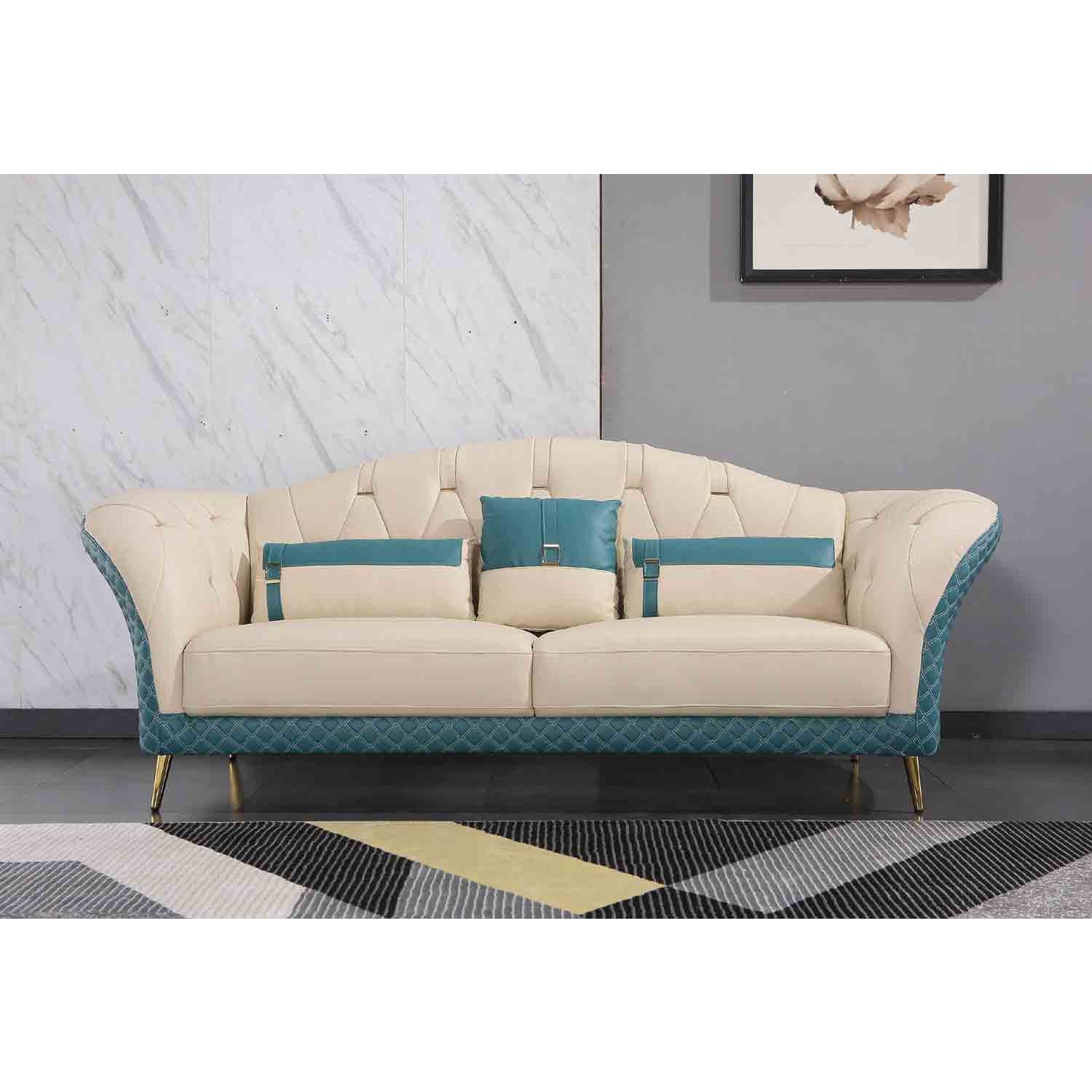 European Furniture - Amalia Sofa in White-Blue - 28042-S - New Star Living