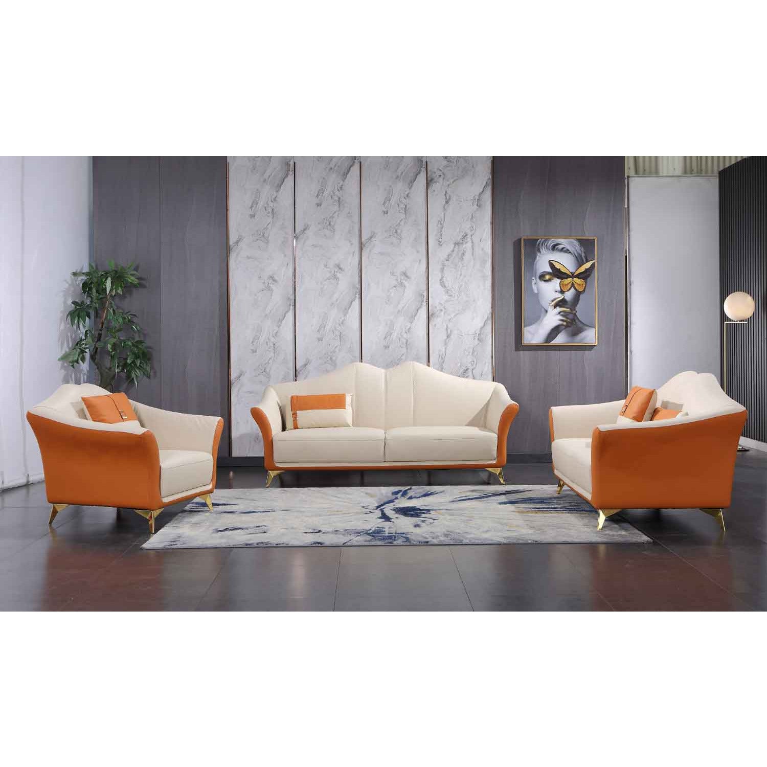 European Furniture - Winston Loveseat in White-Orange - 29050-L - New Star Living