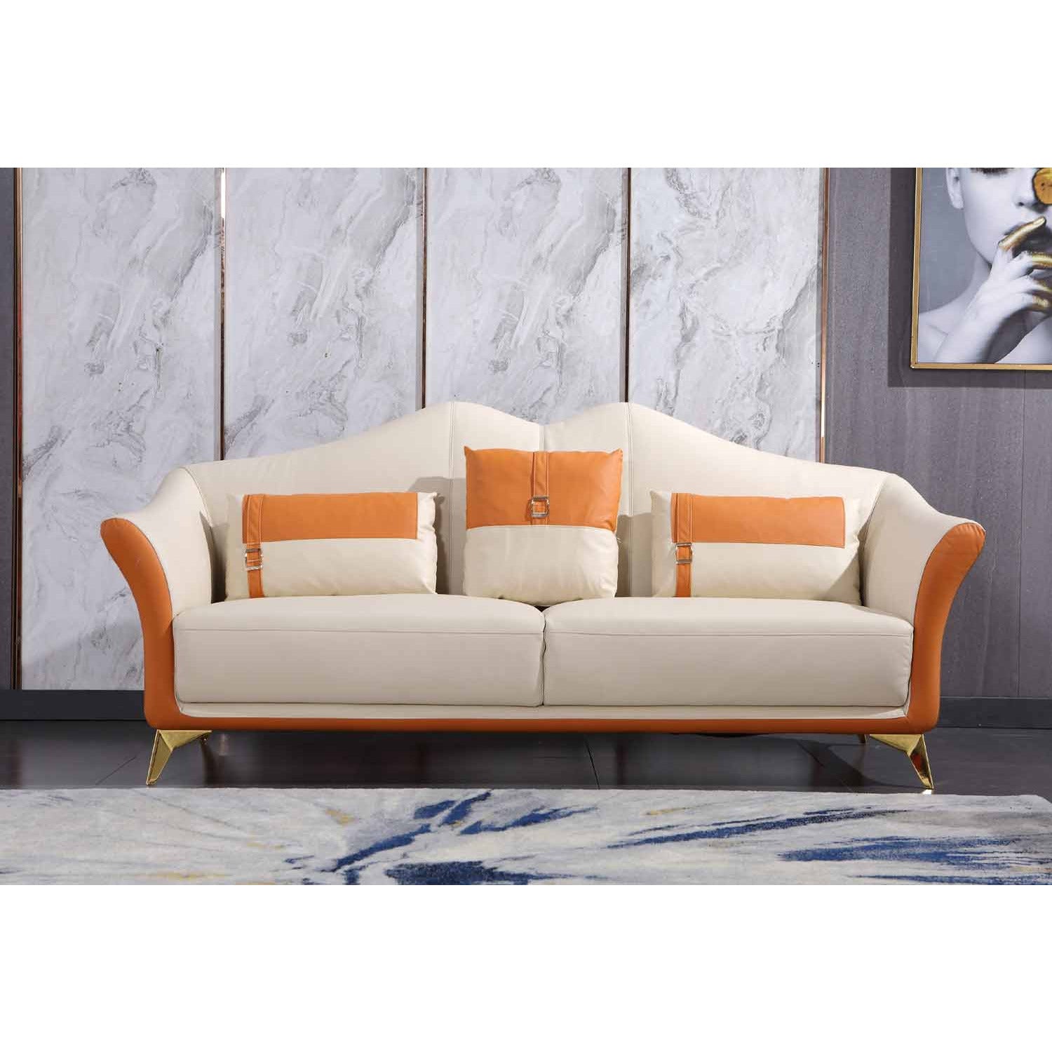 European Furniture - Winston 2 Piece Living Room Set in White-Orange - 29050-2SET - New Star Living