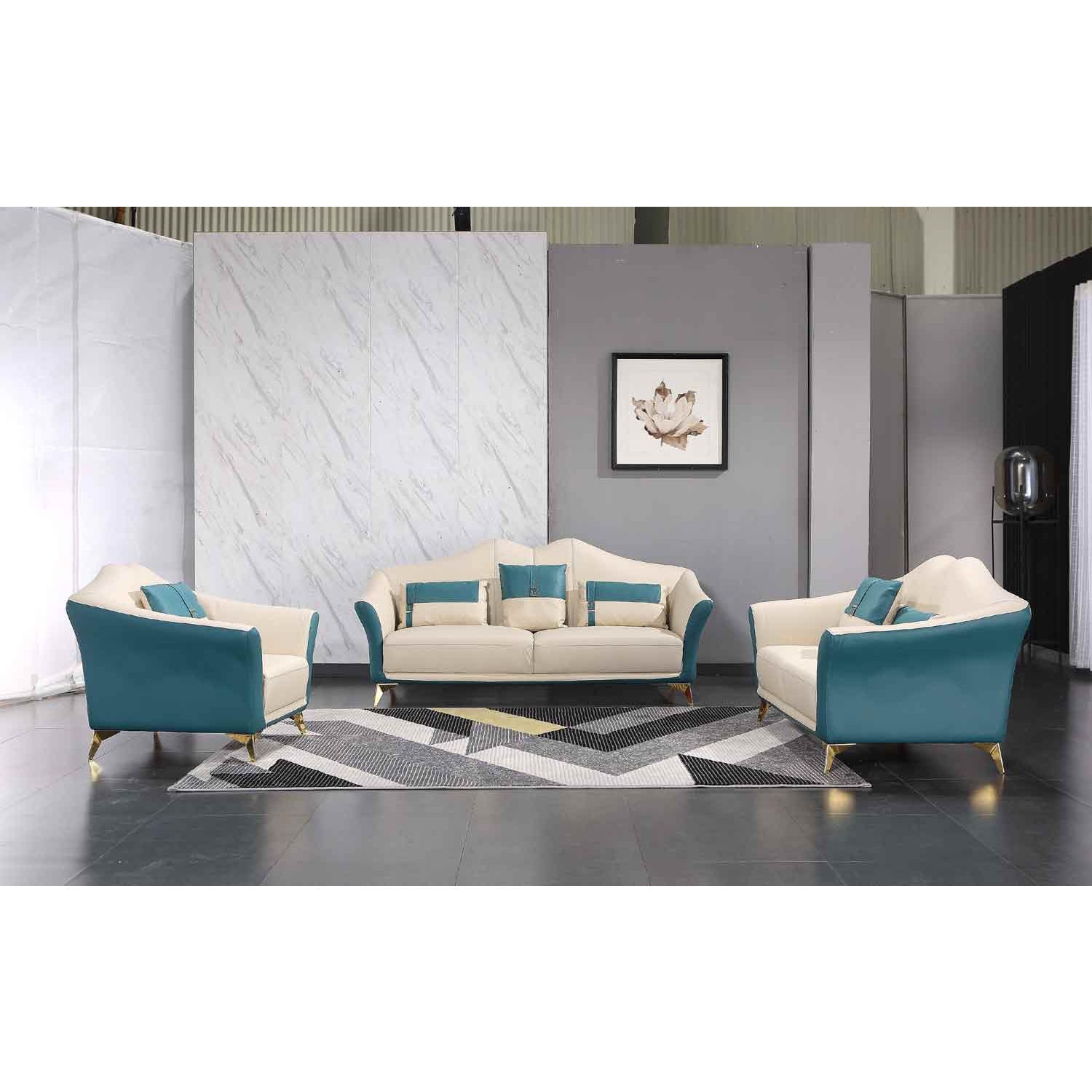 European Furniture - Winston 2 Piece Living Room Set in White-Blue - 29052-2SET - New Star Living