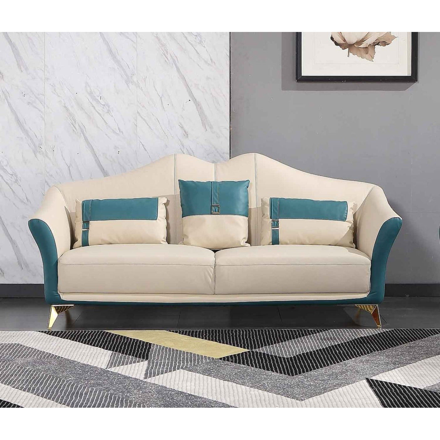 European Furniture - Winston 3 Piece Living Room Set in White-Blue - 29052-3SET - New Star Living