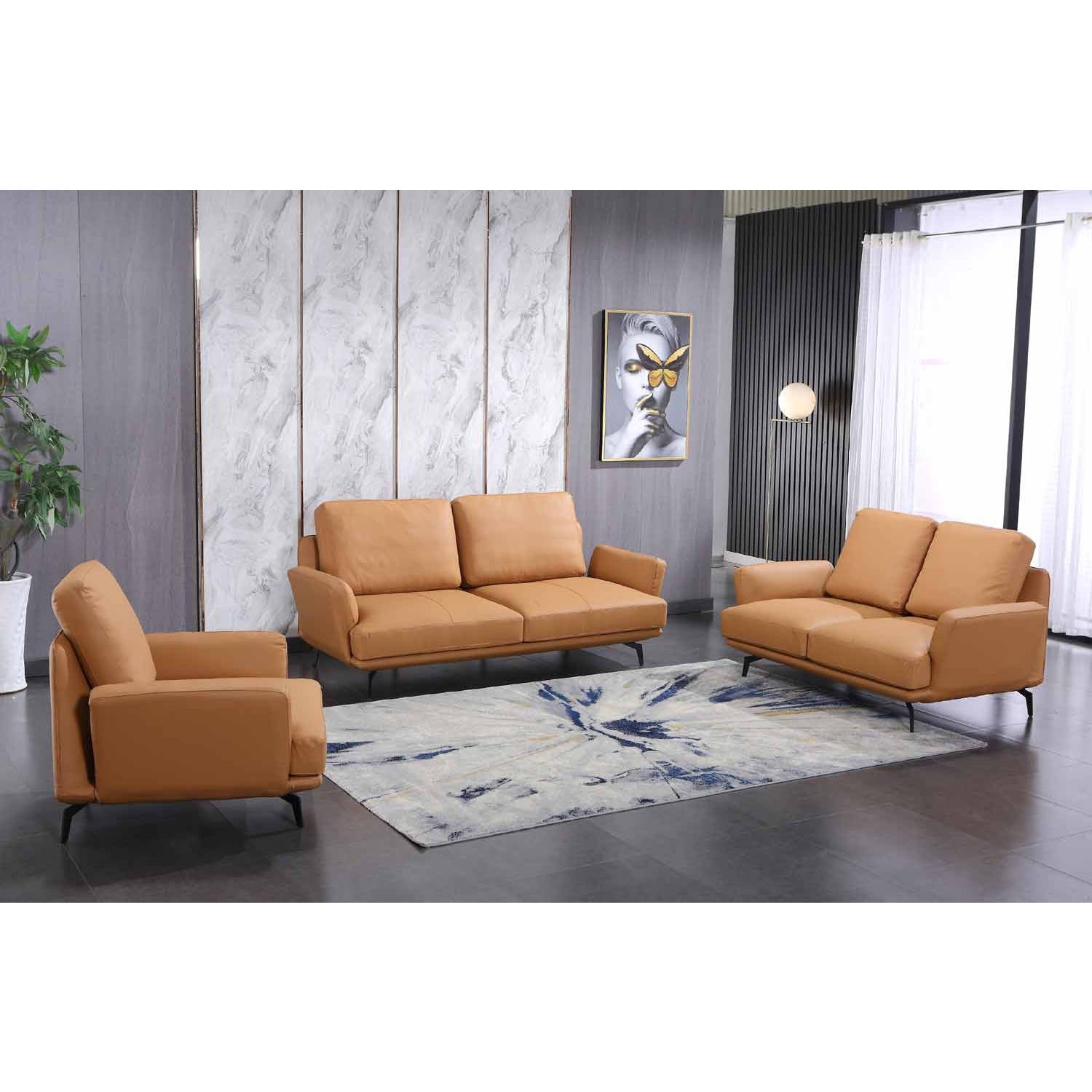 European Furniture - Tratto 3 Piece Living Room Set in Cognac - 37457-3SET - New Star Living