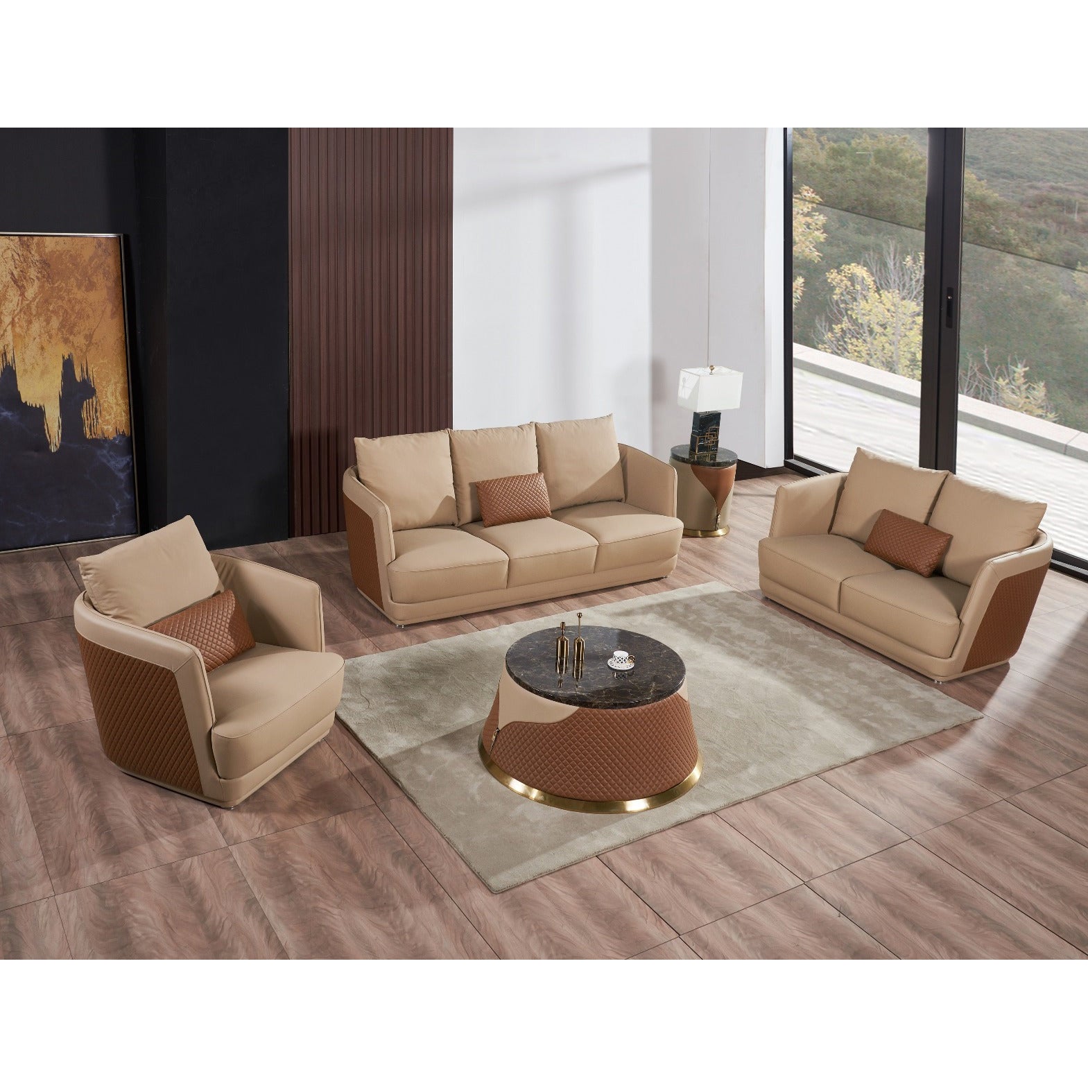 European Furniture - Glamour Ovesize Sofa in Tan-Brown - 51617-4S - New Star Living