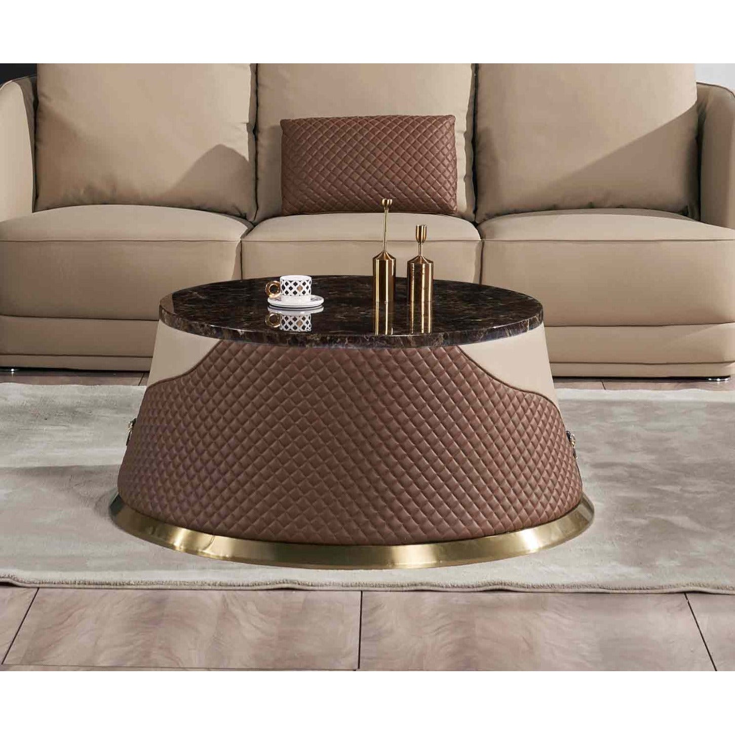 European Furniture - Glamour Coffee Table in Tan-Brown - 51617-CT - New Star Living