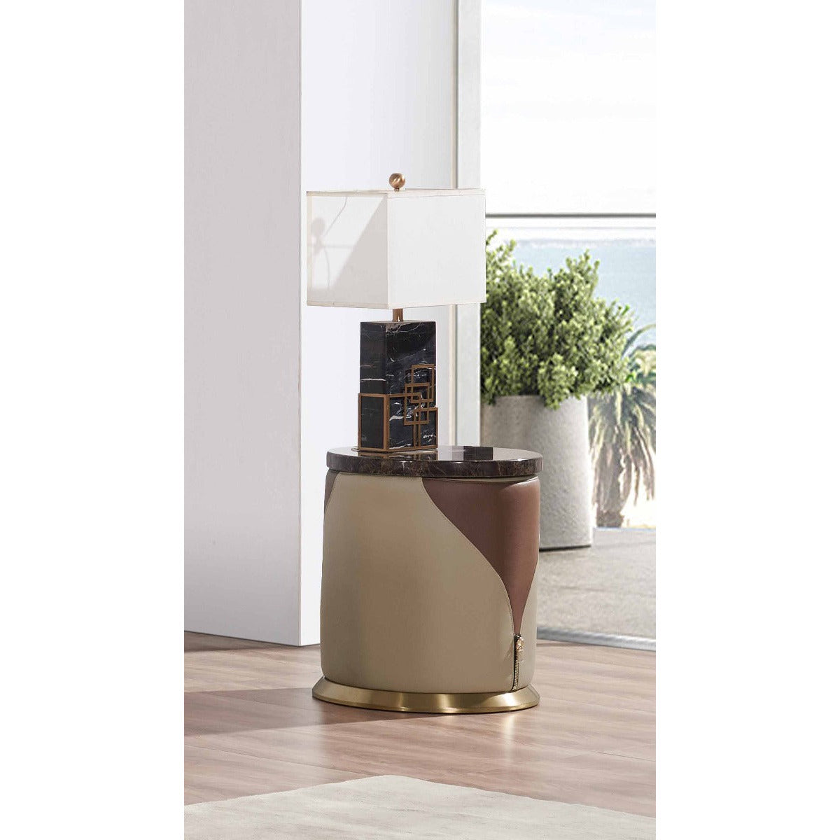 European Furniture - Glamour End Table in Tan-Brown - 51617-ET - New Star Living