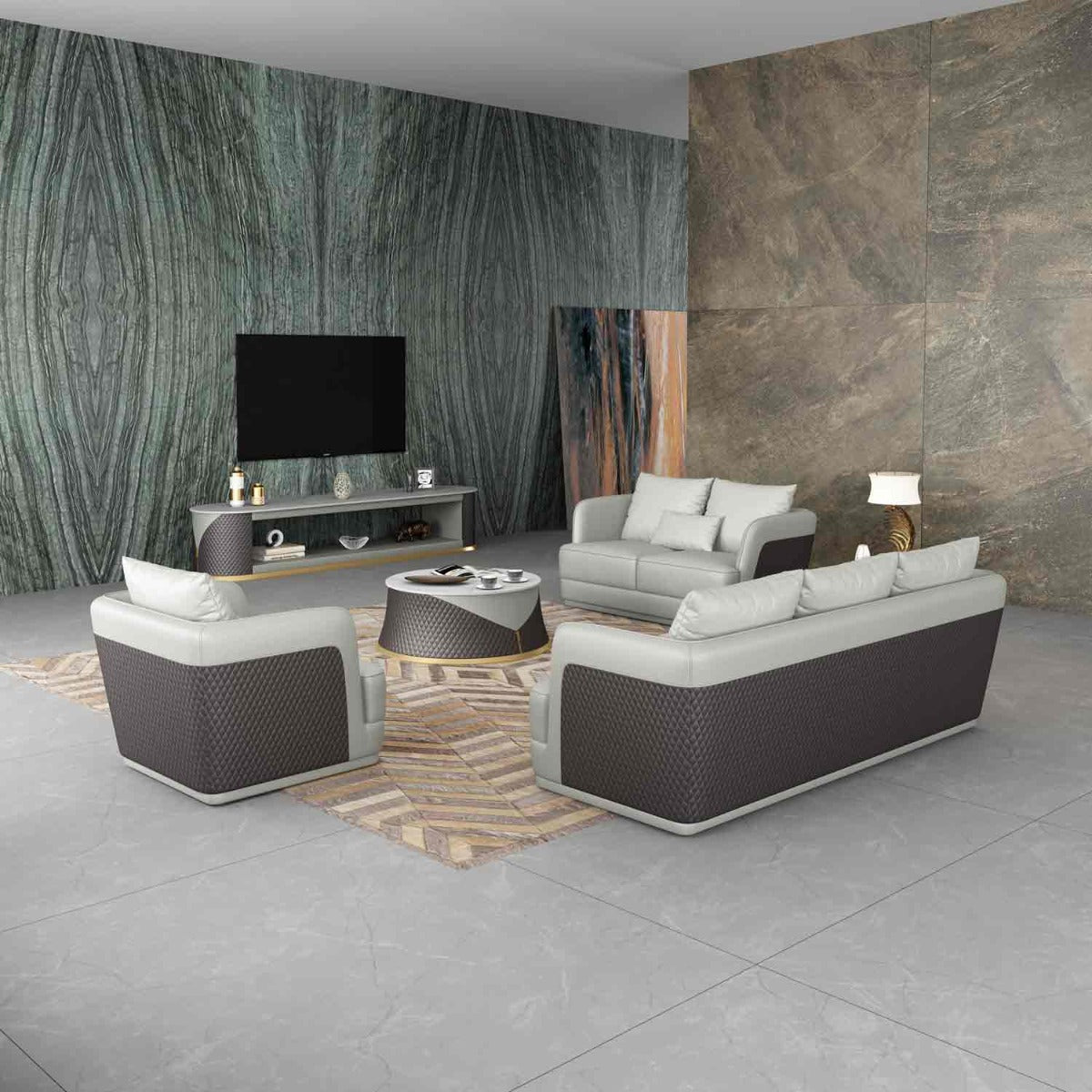 European Furniture - Glamour 2 Piece Living Room Set in Grey-Chocolate - 51618-2SET - New Star Living