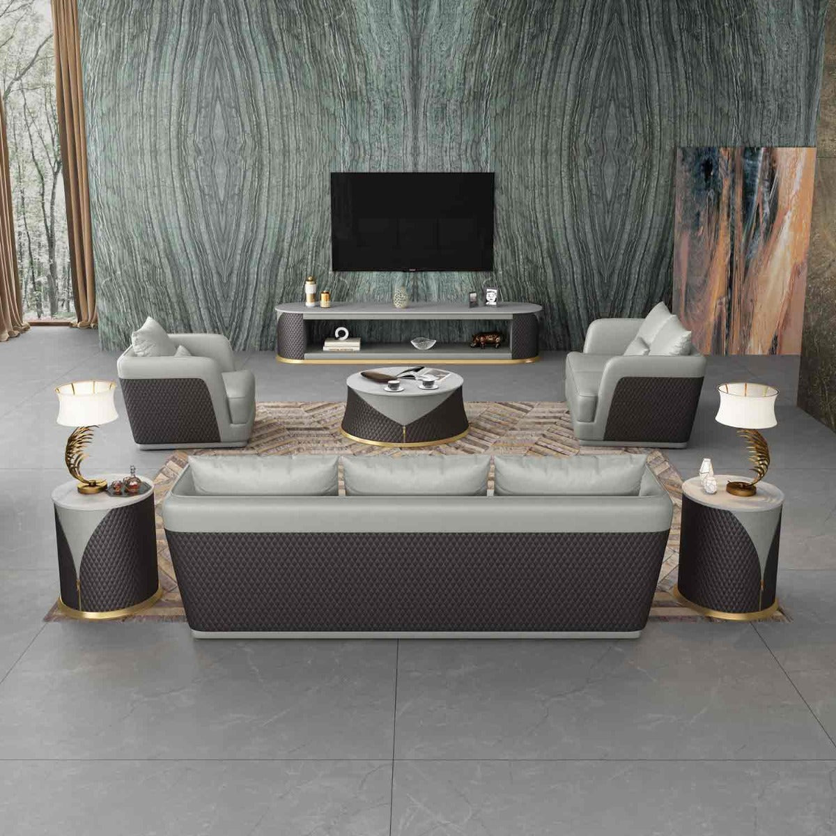 European Furniture - Glamour 3 Piece Living Room Set in Grey-Chocolate - 51618-3SET - New Star Living