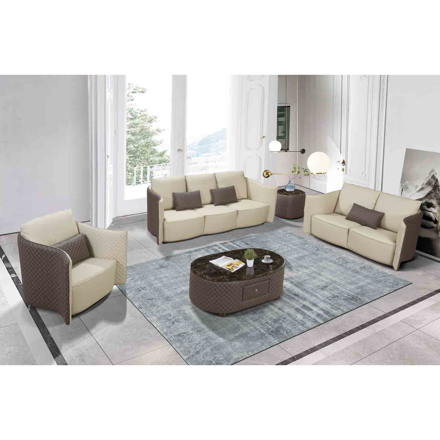 European Furniture - Makassar 2 Piece Living Room Set in Grey & Taupe - 52550-2SET - New Star Living