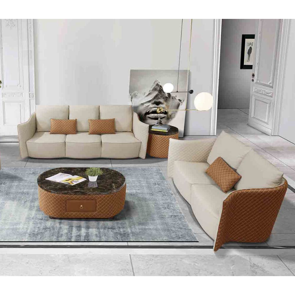 European Furniture - Makassar 2 Piece Living Room Set in Sand Beige & Orange - 52552-2SET - New Star Living