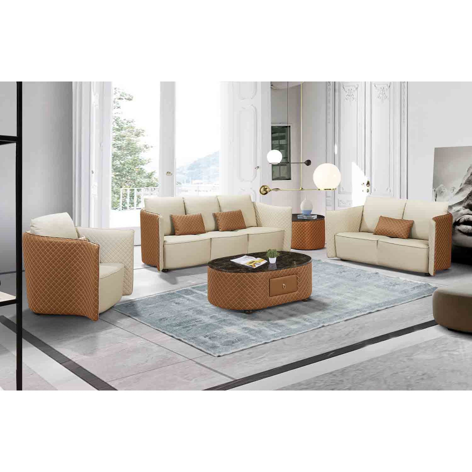 European Furniture - Makassar 3 Piece Living Room Set in Sand Beige & Orange - 52552-3SET - New Star Living