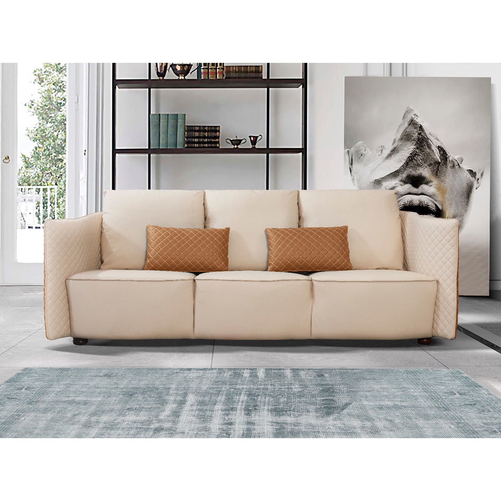 European Furniture - Makassar 2 Piece Living Room Set in Sand Beige & Orange - 52552-2SET - New Star Living