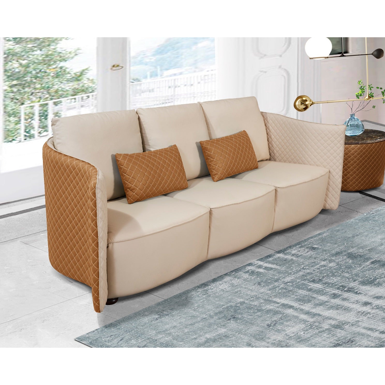 European Furniture - Makassar Sofa in Sand Beige & Orange - 52552-S - New Star Living