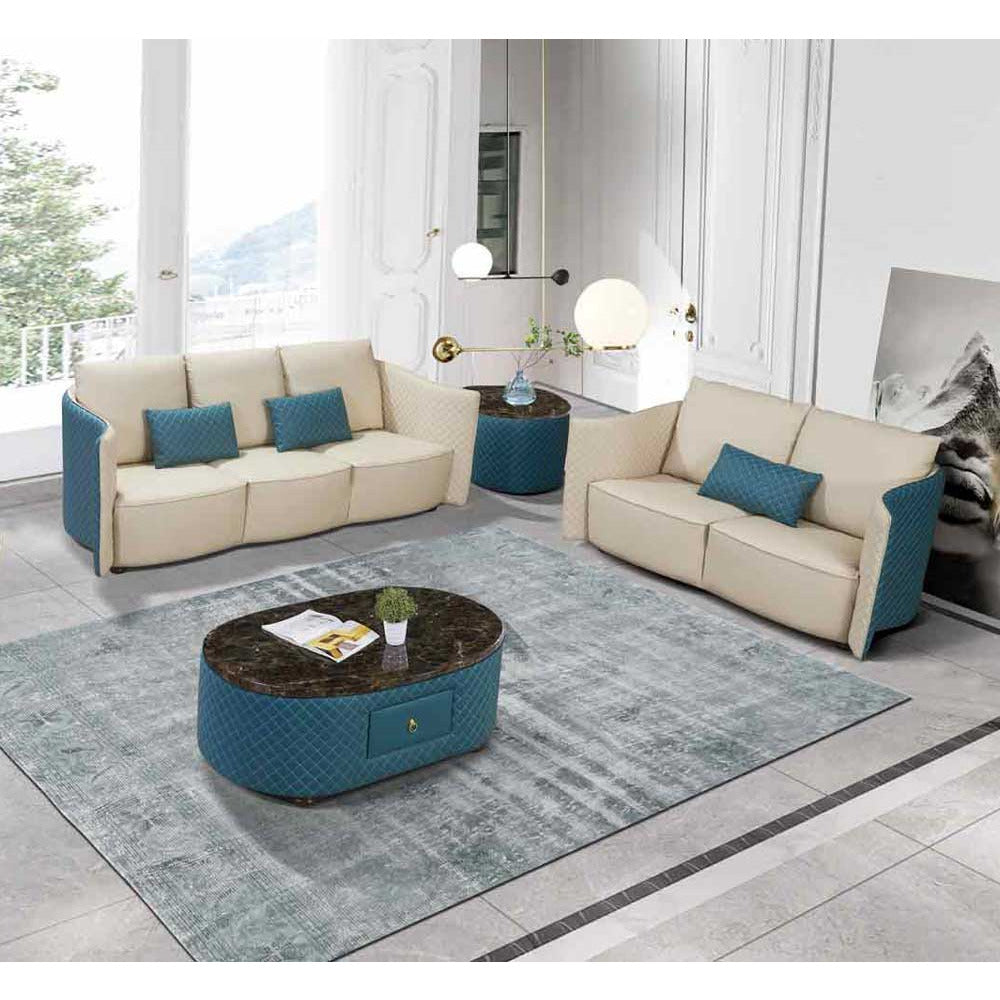European Furniture - Makassar Sofa in Sand Beige & Blue - 52554-S - New Star Living