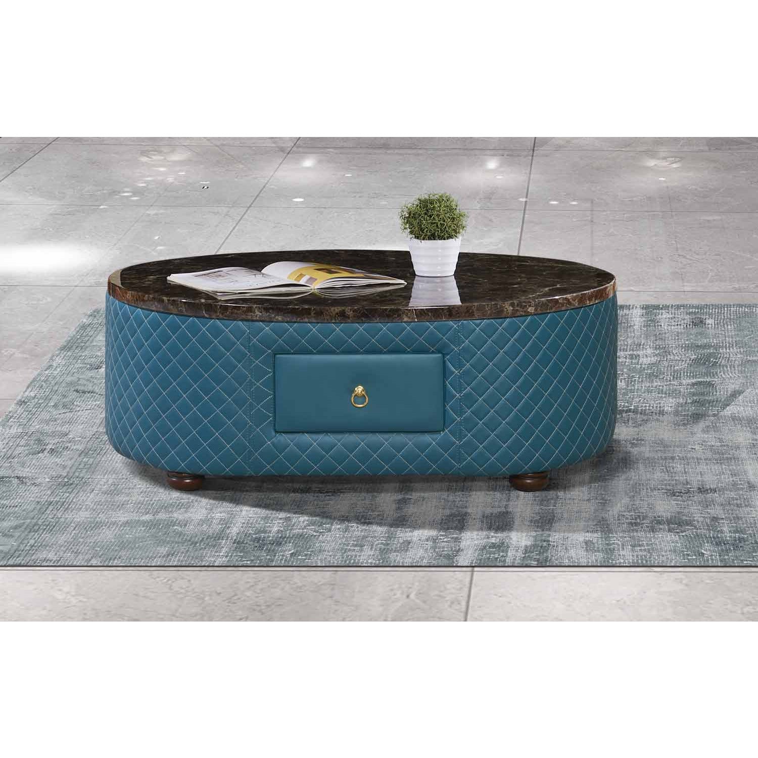 European Furniture - Makassar Coffee Table in Sand Beige & Blue - 52554-CT - New Star Living