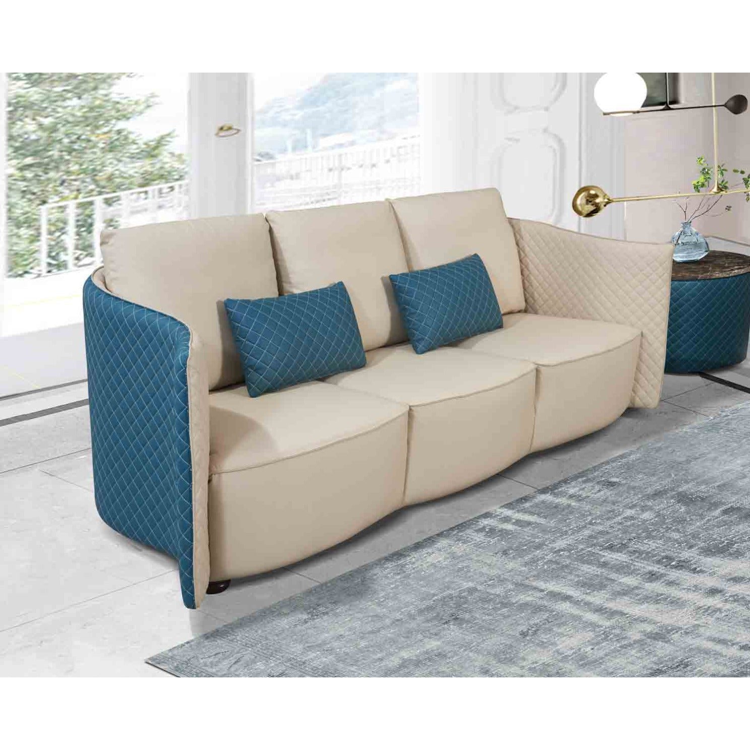 European Furniture - Makassar 2 Piece Living Room Set in Sand Beige & Blue - 52554-2SET - New Star Living