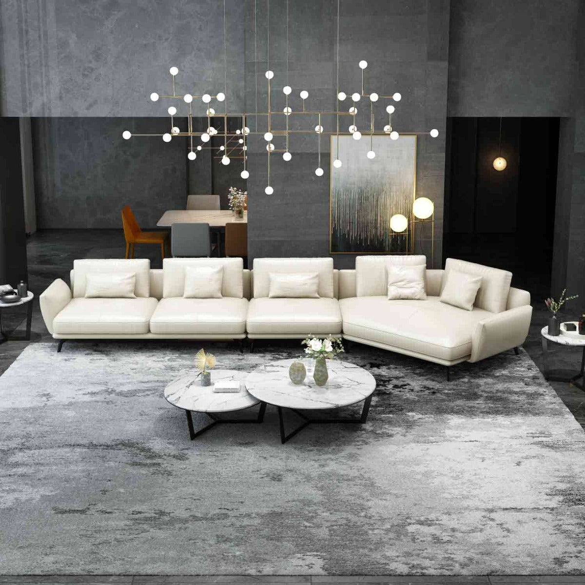 European Furniture - Galaxy Right Hand Chaise Sectional in Off White - 54437R-3RHC - New Star Living