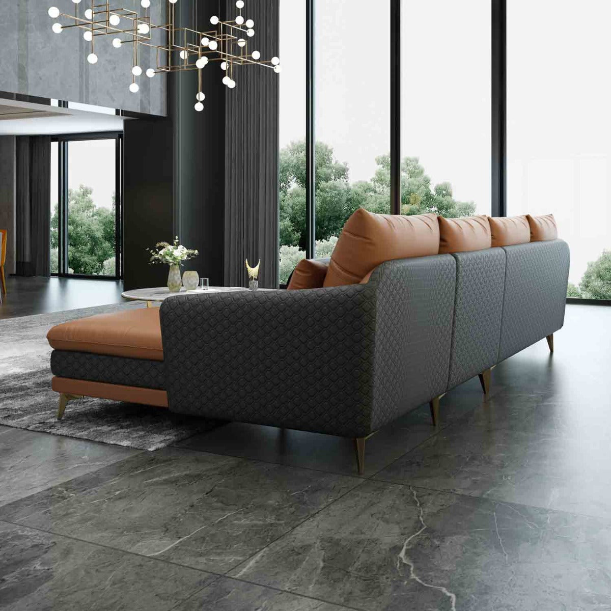 European Furniture - Icaro Right Hand Facing Sectional in Camel-Dark Grey - 64430R-4RHF - New Star Living