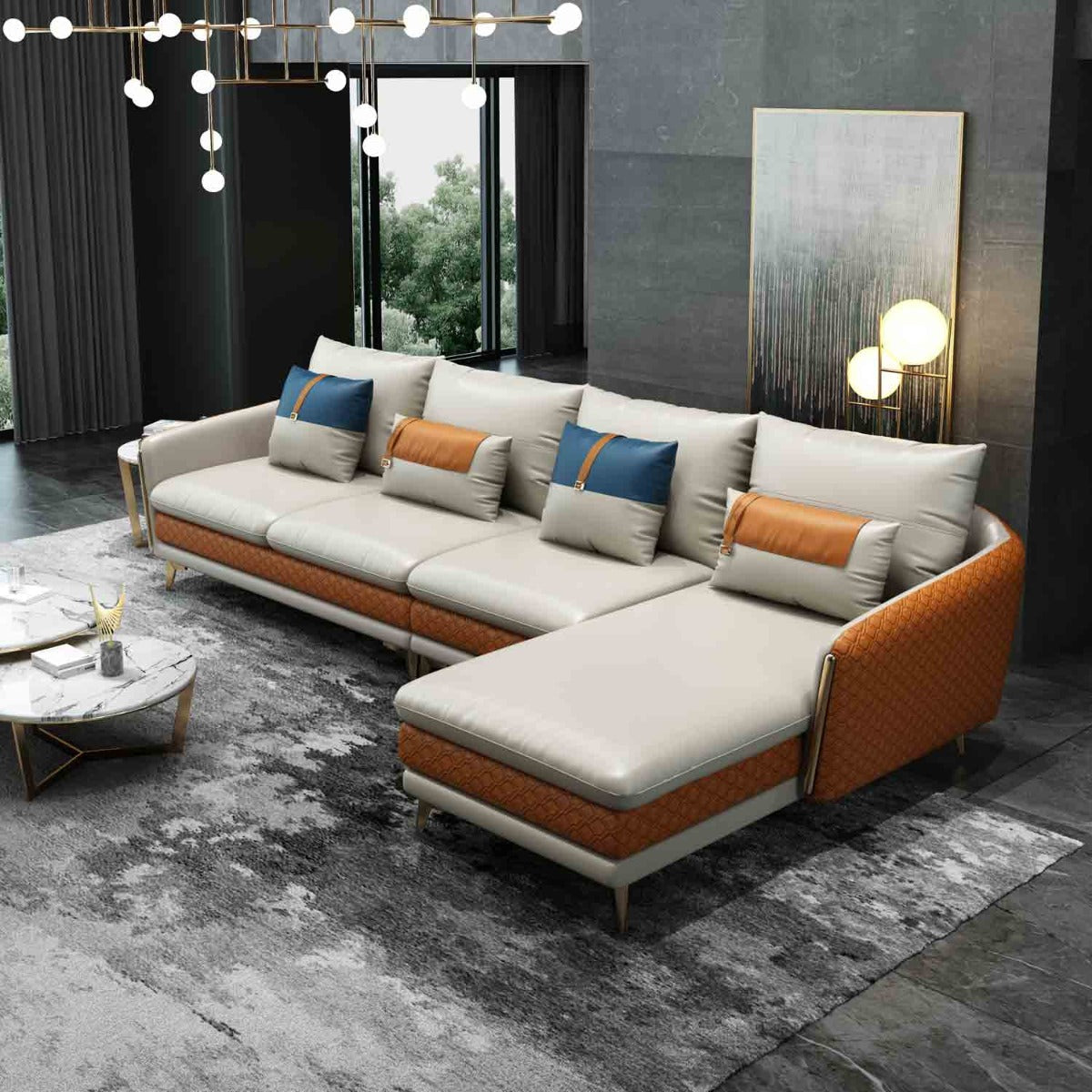 European Furniture - Icaro Right Hand Facing Sectional in Off White-Orange - 64433R-4RHF - New Star Living
