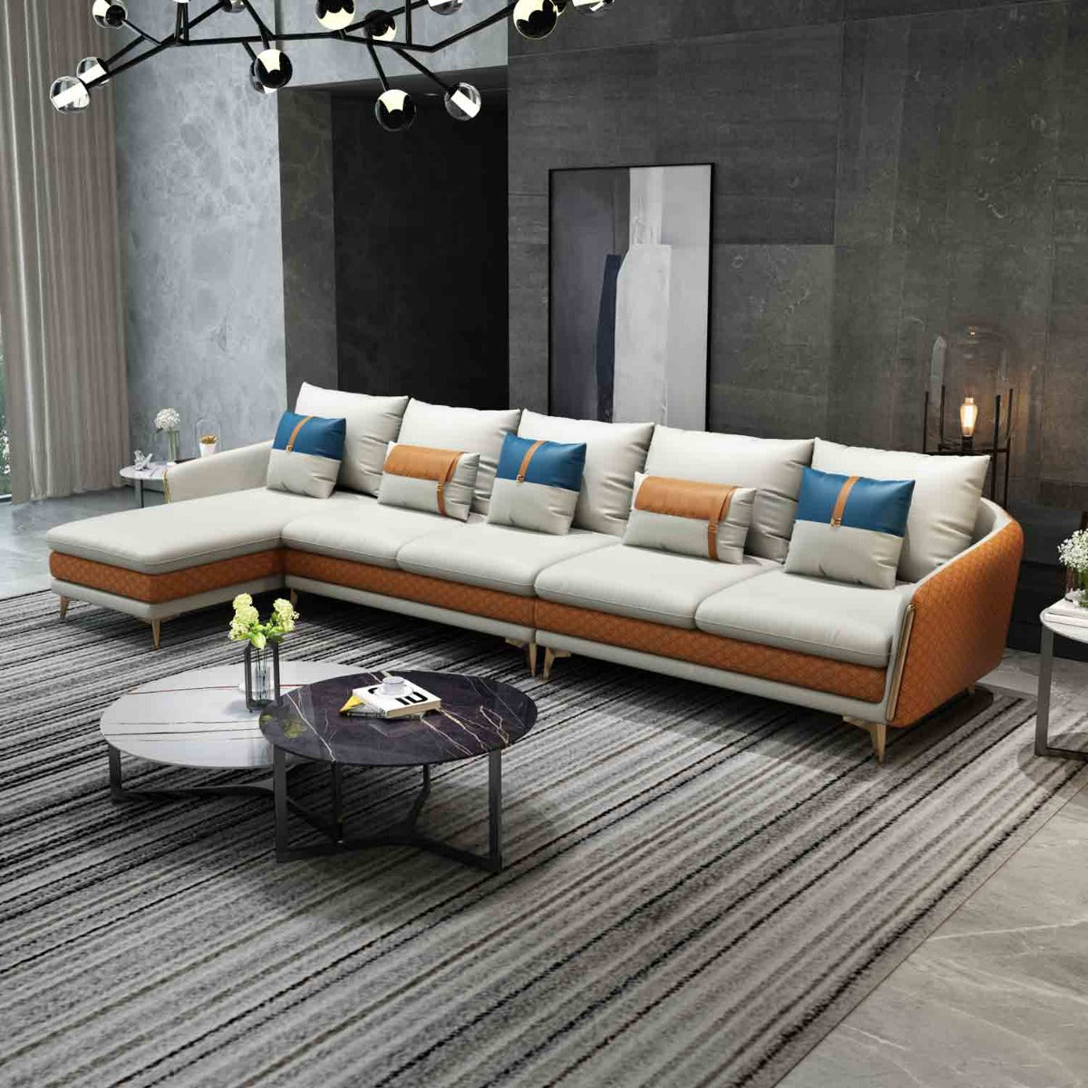 European Furniture - Icaro Mansion Sectional in Off White-Orange - 64435L-5LHF - New Star Living