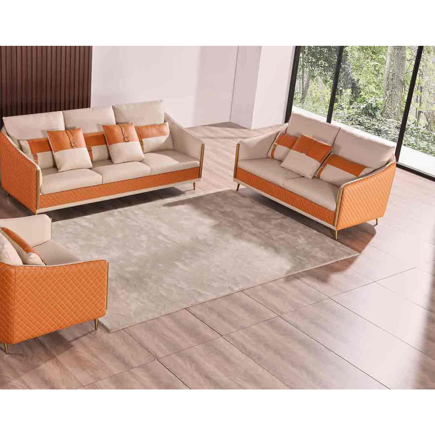 European Furniture - Icaro Sofa in Off White-Orange - 64455-S - New Star Living