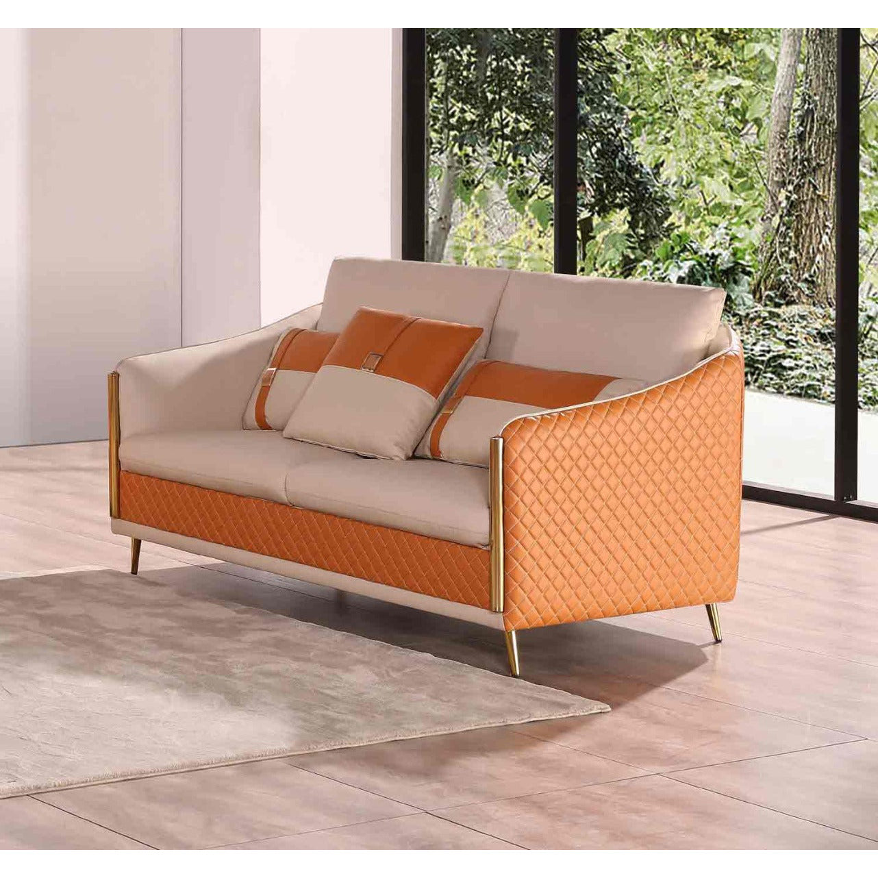 European Furniture - Icaro Loveseat in Off White-Orange - 64455-L - New Star Living