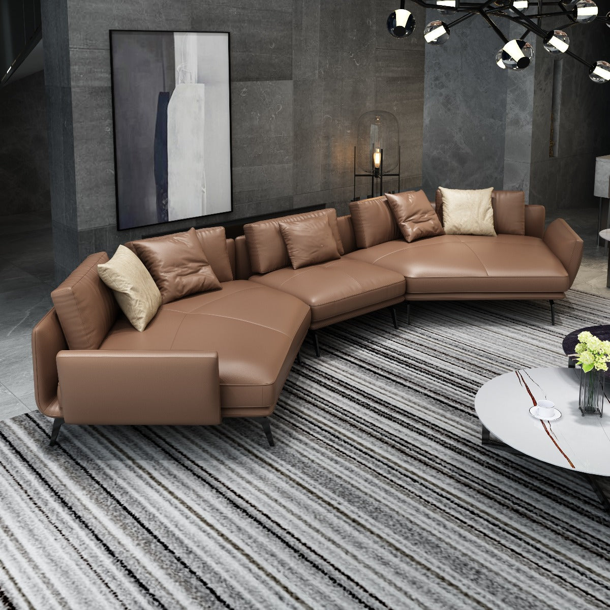European Furniture - Venere 5 Seater Sectional in Russet Brown - 65550-5S - New Star Living