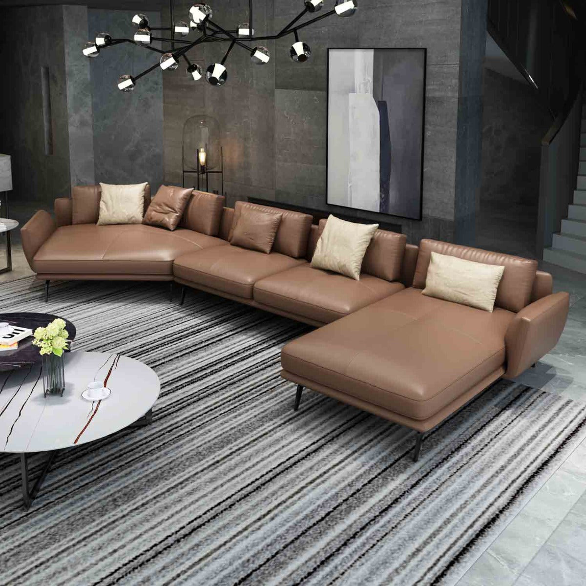 European Furniture - Santiago Sectional in Russet Brown Leather - 83540R-3RHF - New Star Living