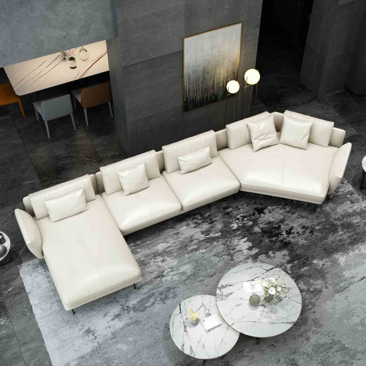European Furniture - Santiago Sectional in Italian White Leather - 83542L-3LHF - New Star Living