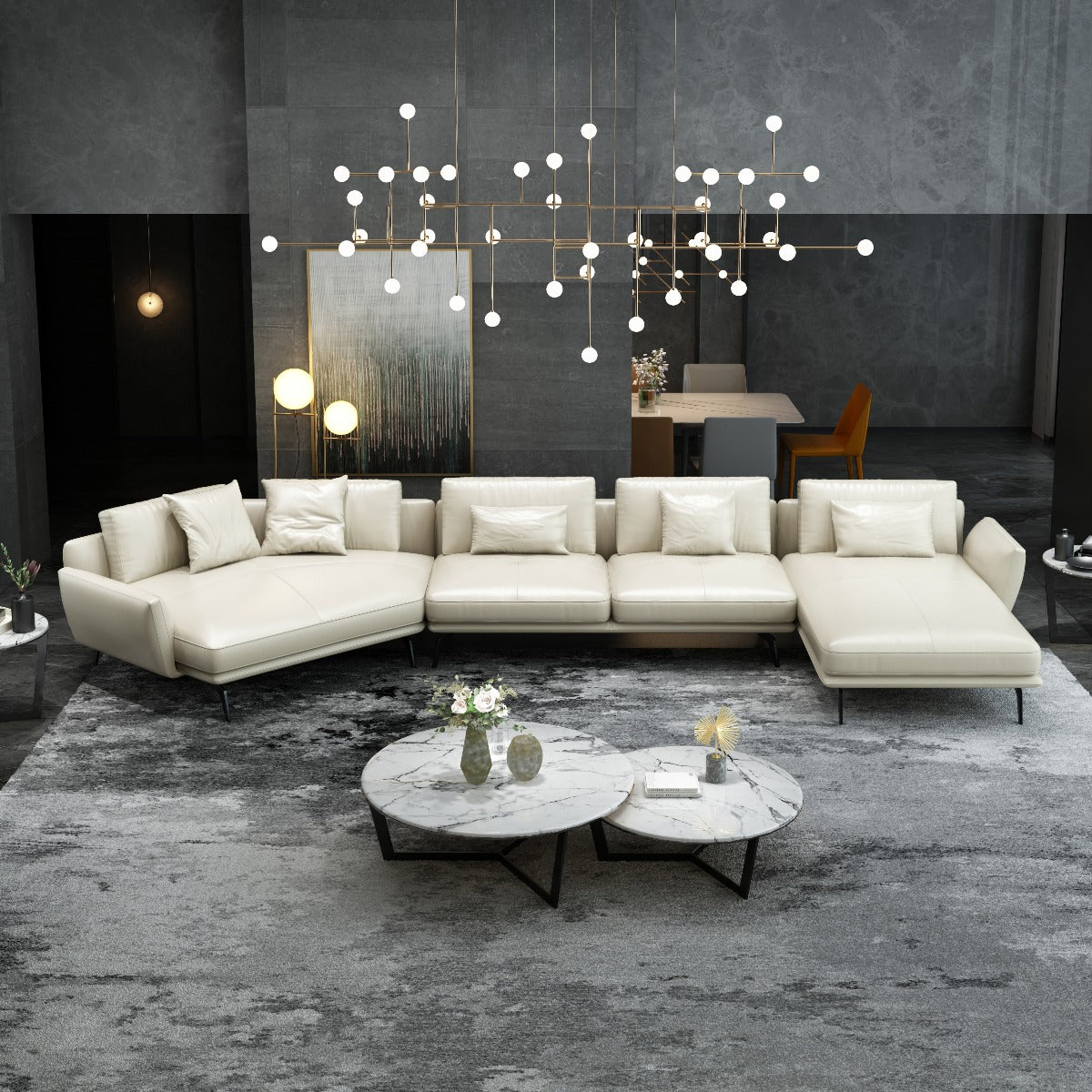 European Furniture - Santiago Sectional in Italian White Leather - 83543R-3RHF - New Star Living