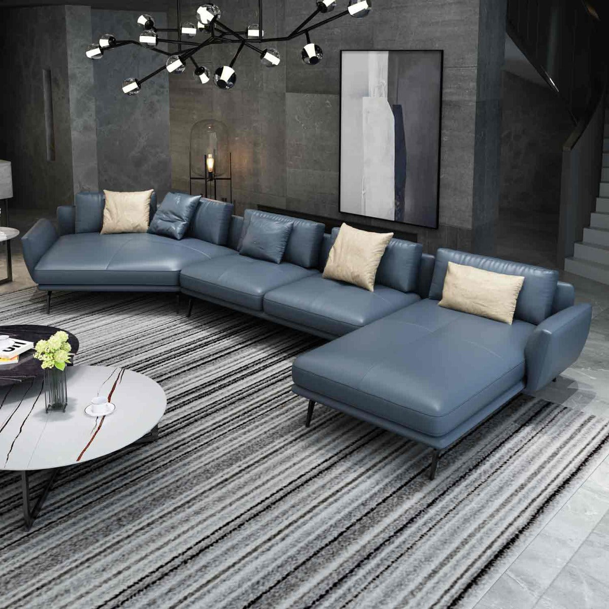 European Furniture - Santiago Sectional in Italian Grey Leather - 83544R-3RHF - New Star Living