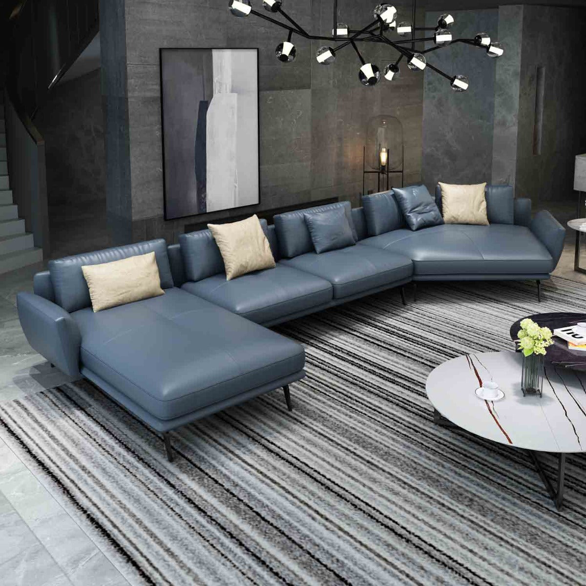 European Furniture - Santiago Sectional in Italian Grey Leather - 83545L-3LHF - New Star Living