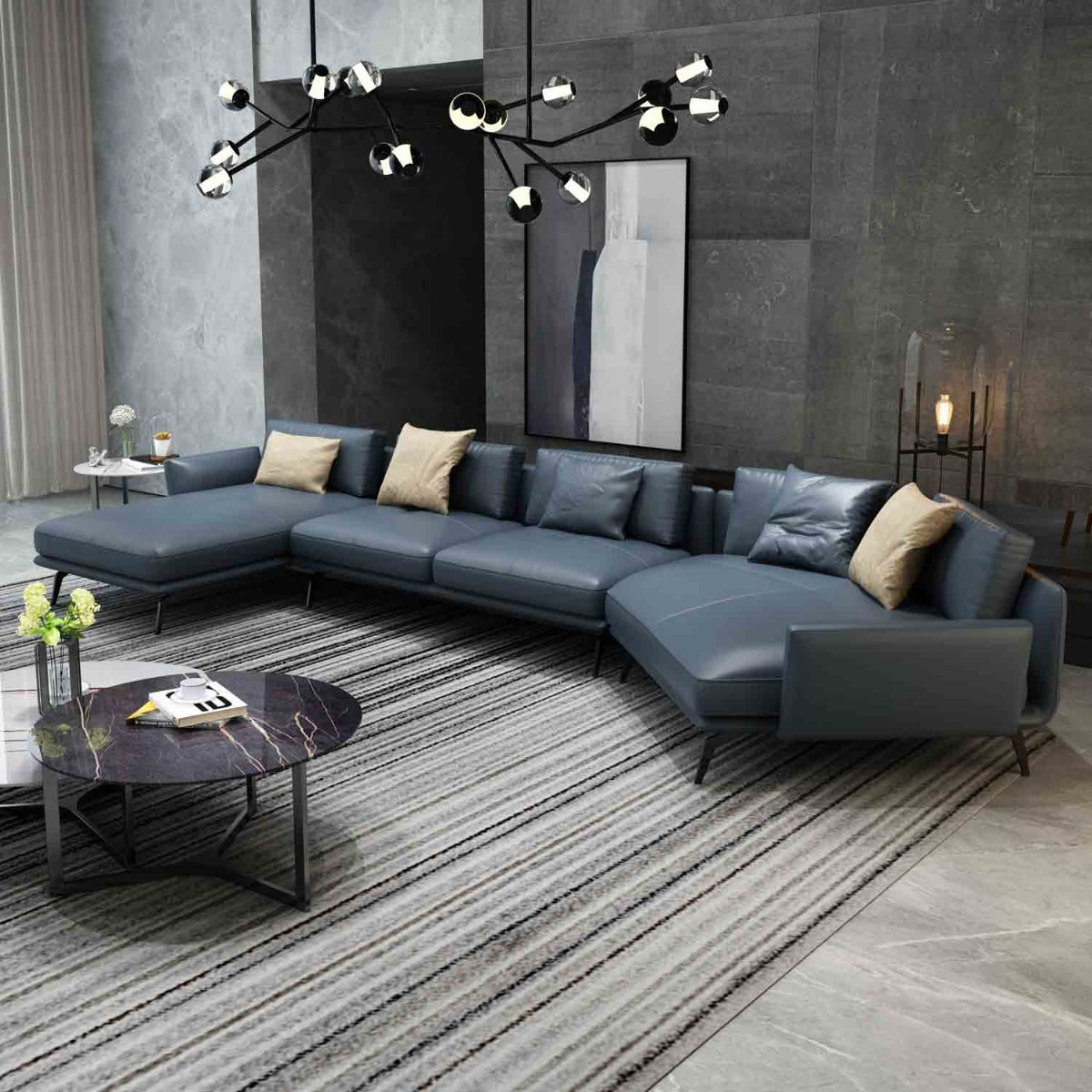 European Furniture - Santiago Sectional in Italian Grey Leather - 83545L-3LHF - New Star Living