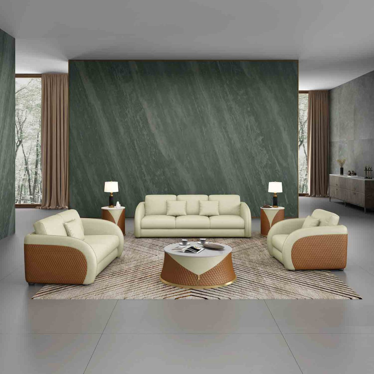 European Furniture - Noir 2 Piece Living Room Set in Beige & Cognac - 90881-2SET - New Star Living