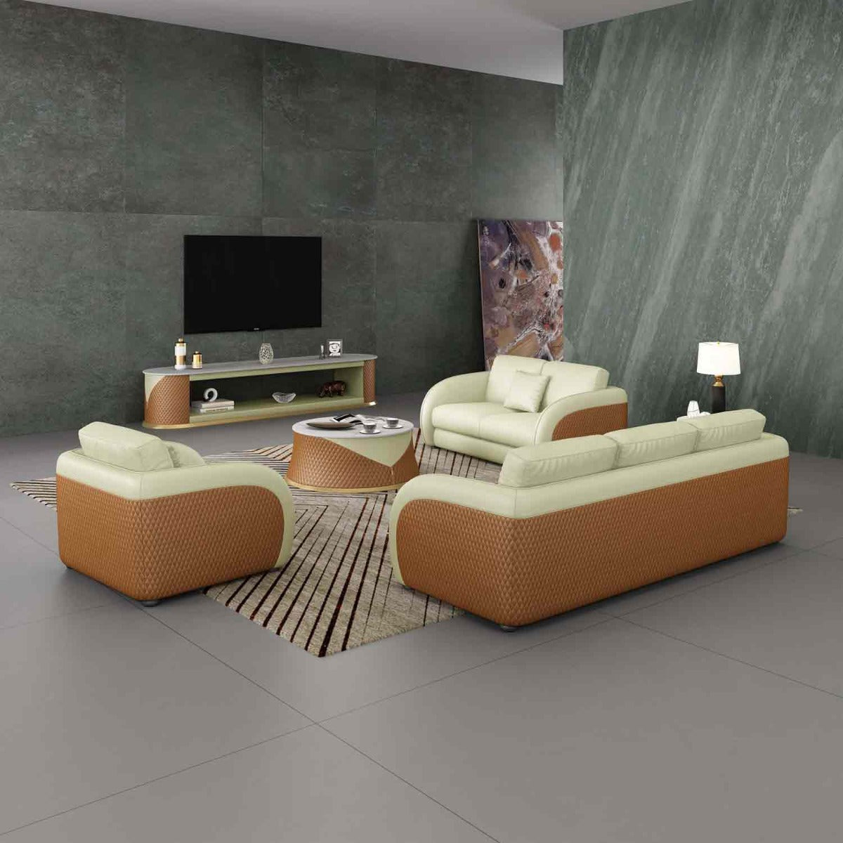 European Furniture - Noir 2 Piece Living Room Set in Beige & Cognac - 90881-2SET - New Star Living