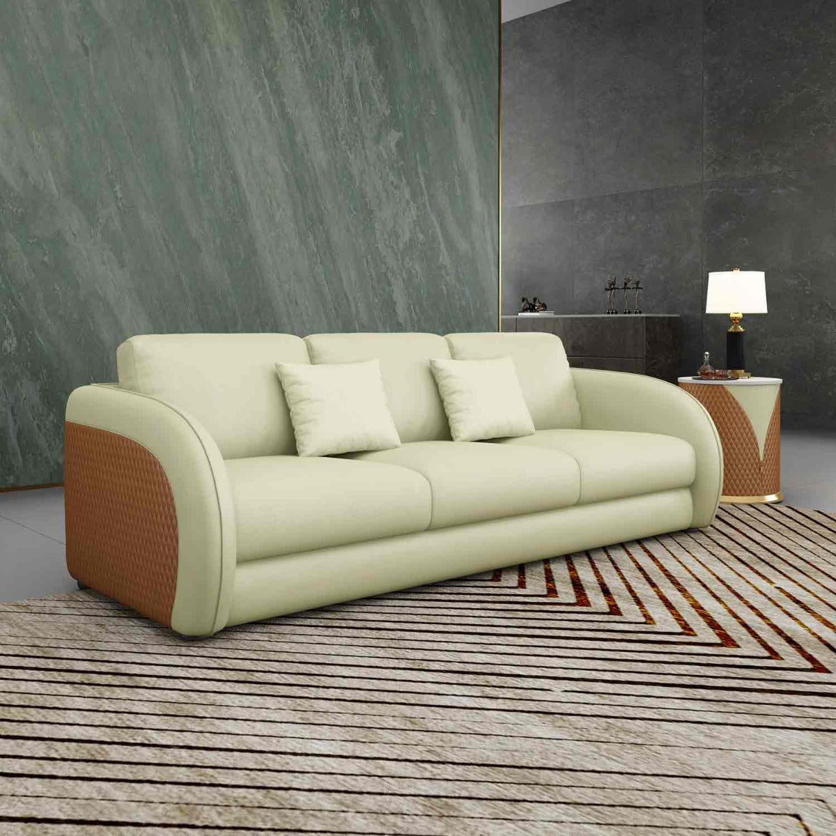 European Furniture - Noir 3 Piece Living Room Set in Beige & Cognac - 90881-3SET - New Star Living