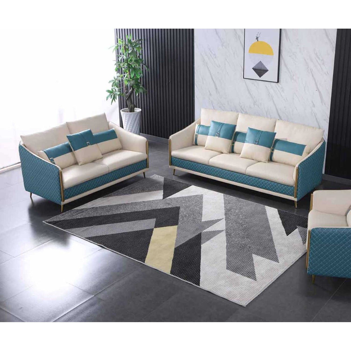 European Furniture - Icaro 2 Piece Living Room Set in Off White-Blue - 64457-2SET - New Star Living
