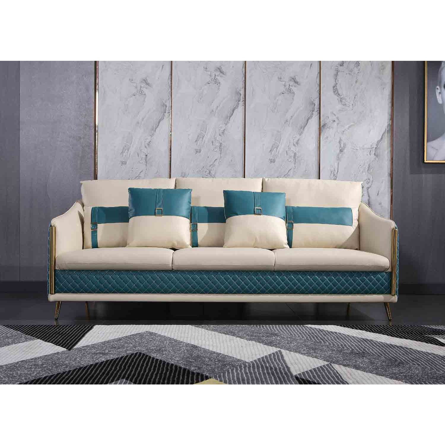 European Furniture - Icaro 3 Piece Living Room Set in Off White-Blue - 64457-3SET - New Star Living