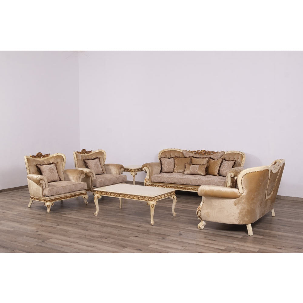 European Furniture - Fantasia 4 Piece Luxury Living Room Set in Antique Beige with Dark Gold Leaf - 40017-SL2C - New Star Living