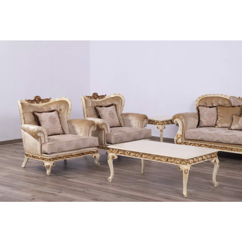 European Furniture - Fantasia 2 Piece Luxury Sofa Set in Antique Beige with Dark Gold Leaf - 40017-SC - New Star Living