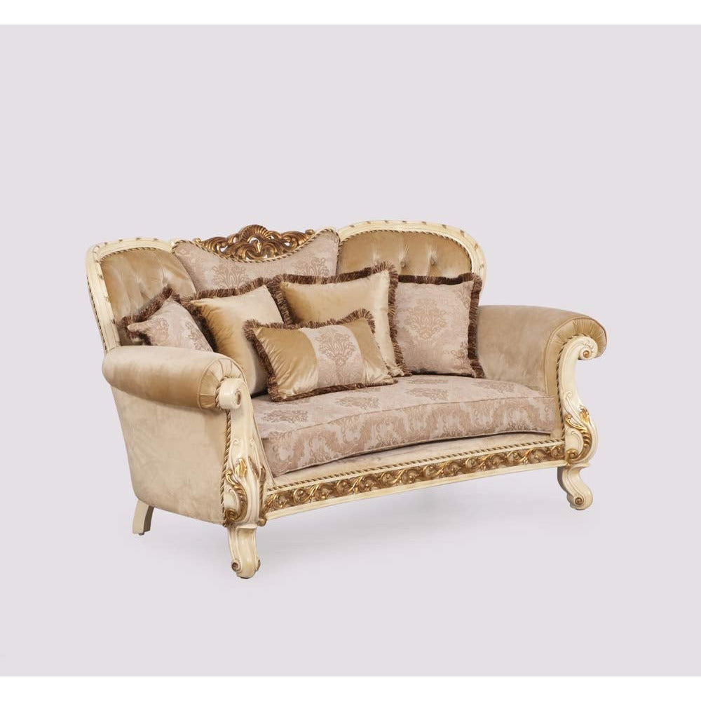 European Furniture - Fantasia 2 Piece Luxury Sofa Set in Antique Beige with Dark Gold Leaf - 40017-SL - New Star Living